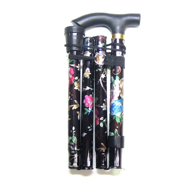 Черный Lightweight Foldable Walking Sticks For Elderly Old Man telescopic 92cm Adjustable Folding Floral Metal Cane Trekking Hiking - Цвет: Черный