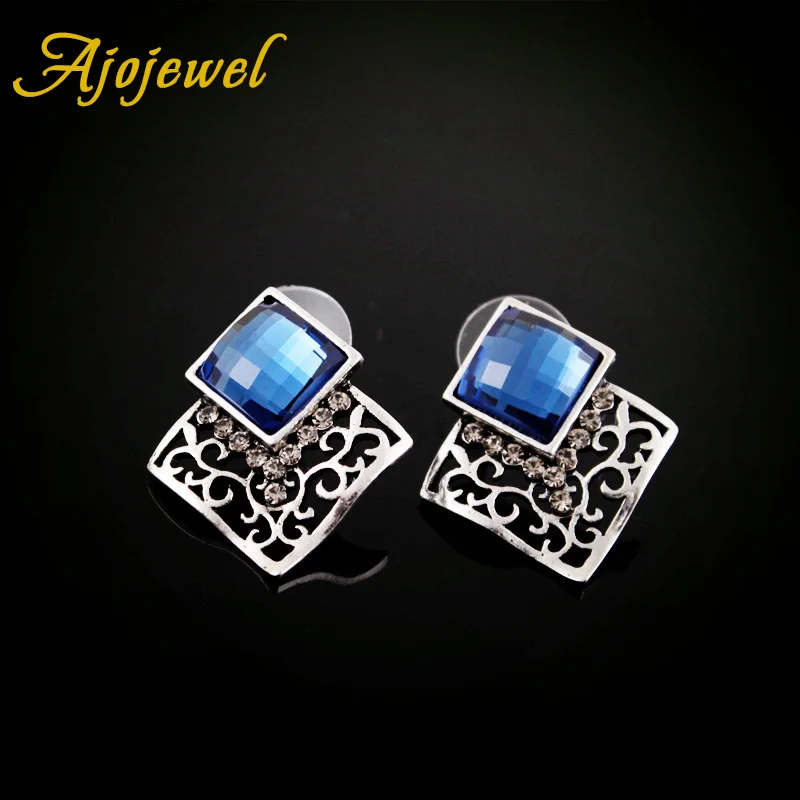 

Ajojewel Square Vintage Earrings Blue Crystal Stud Earrings For Women Retro Ladies Jewelry Party Gifts Bijoux