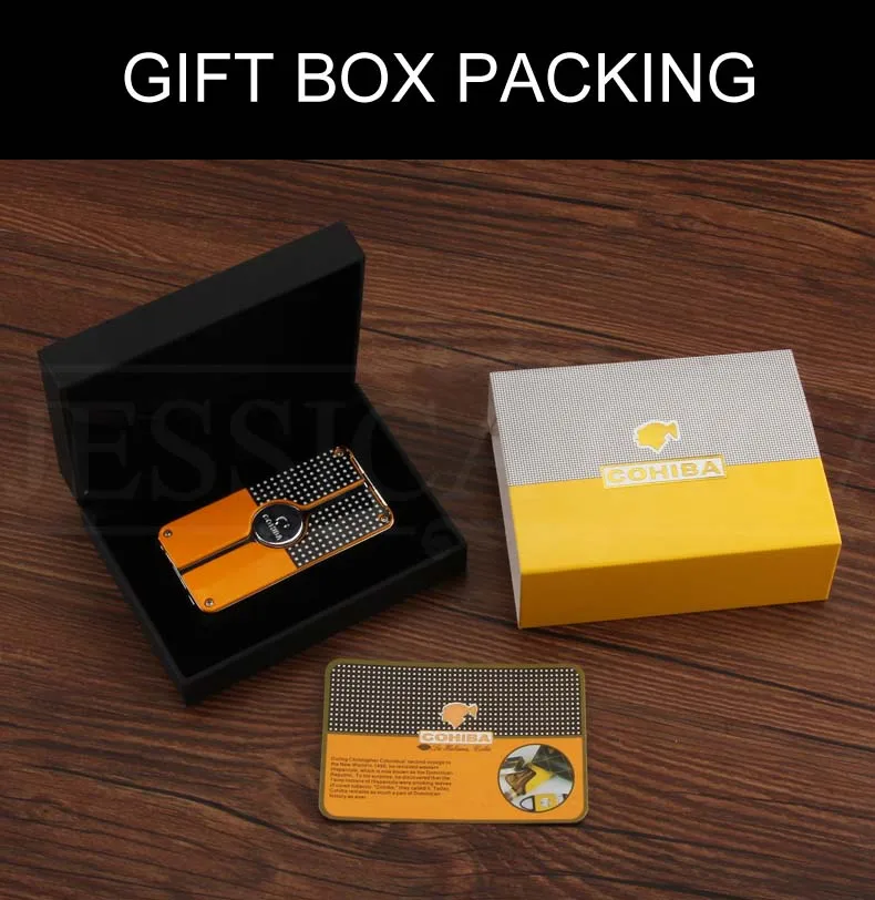 COHIBA Карманная Зажигалка Ветрозащитная металлическая 3 струйный фонарь для сигар газовая зажигалка Встроенная сигарная зажигалка аксессуары для сигар