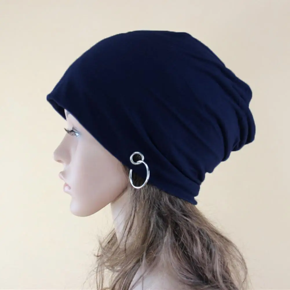 

Women Men Autumn Winter Warm Knitted Cap Fashion Metal Ring Beanie Cap