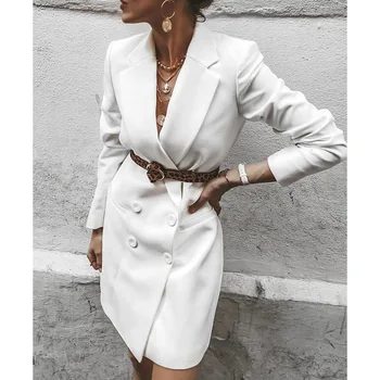

Bazhenova Elegant Autumn Winter Women Blazer Coat Casual Double Breasted Long Sleeve Tops Office Ladies pocket suit blazer T1841