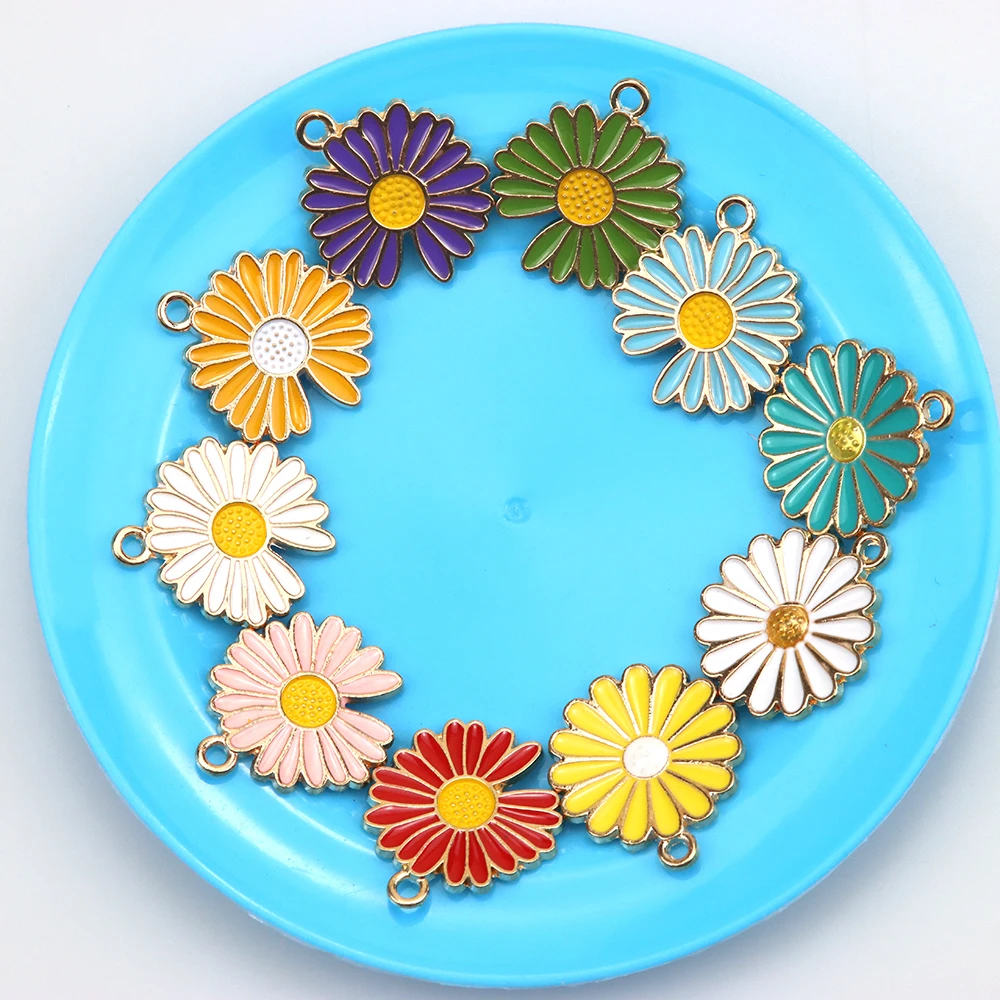 

5pcs/lot Enamel Daisy Pendant Necklace Earrings Keychain Pendant DIY Handmade Jewelry Making Accessories Charm