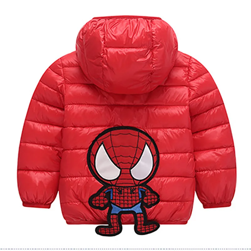 Осень-зима, новые детские хлопковые короткие пальто, куртки с капюшоном для мальчиков «Человек-паук», однотонная верхняя одежда на молнии для девочек 1, 3, 4, 5 лет
