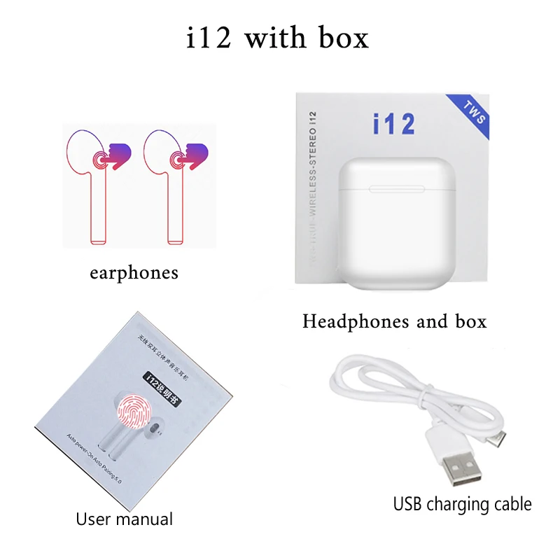 Белый I12 tws матовые Bluetooth наушники, беспроводные наушники, свободные руки, бизнес наушники, Спортивная гарнитура, Bluetooth Музыкальные наушники, наушники - Цвет: Белый