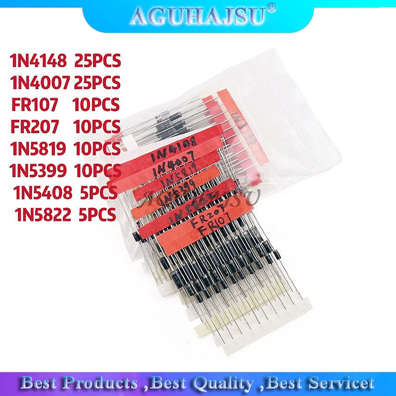 100 шт. 1N5399 1N5408 1N4148 1N4007 1N5819 1N5822 FR107 FR207 импульсный диодный компонент diy Набор диодов