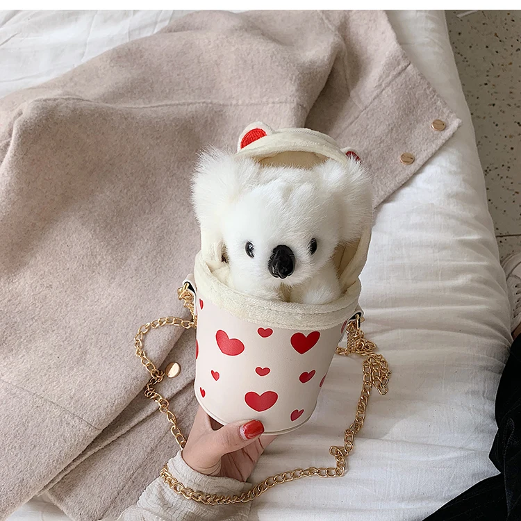 Милый дизайн коала PU кожа Повседневная модная женская сумка через плечо сумка-тоут с кошельком мини-сумка-мешок - Цвет: Белый