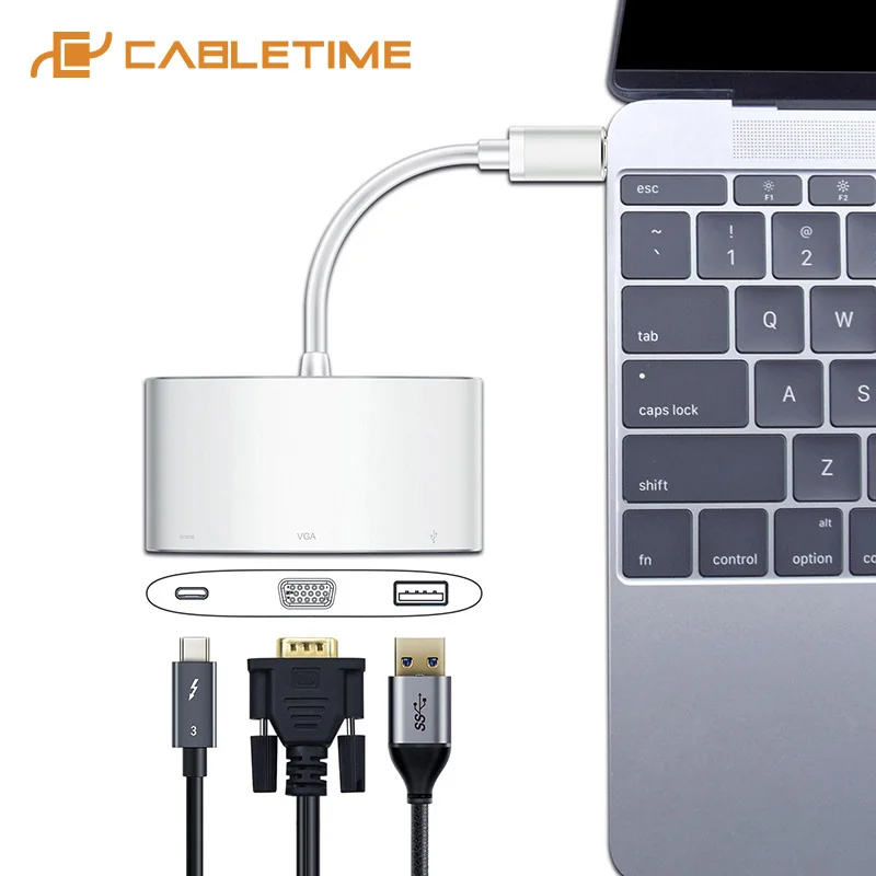 Кабель USB C концентратор VGA usb PD 3 в 1 VGA USB 3,0 type C 3,1 конвертер 60 Гц для Macbook air/pro Matebook X/13 адаптер C212 - Цвет: 0.2m
