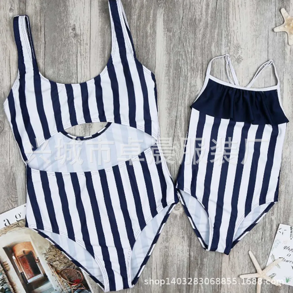 

2018 New Style Parent And Child One-piece Swimwear One-Piece Mother & Daughter Parent And Child Tour Bathing Suit Black And Whit