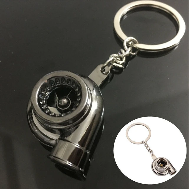 Gunmetal Spinning Turbo Keychain Automotive Part Engine Car Gift Key Ring  Silver