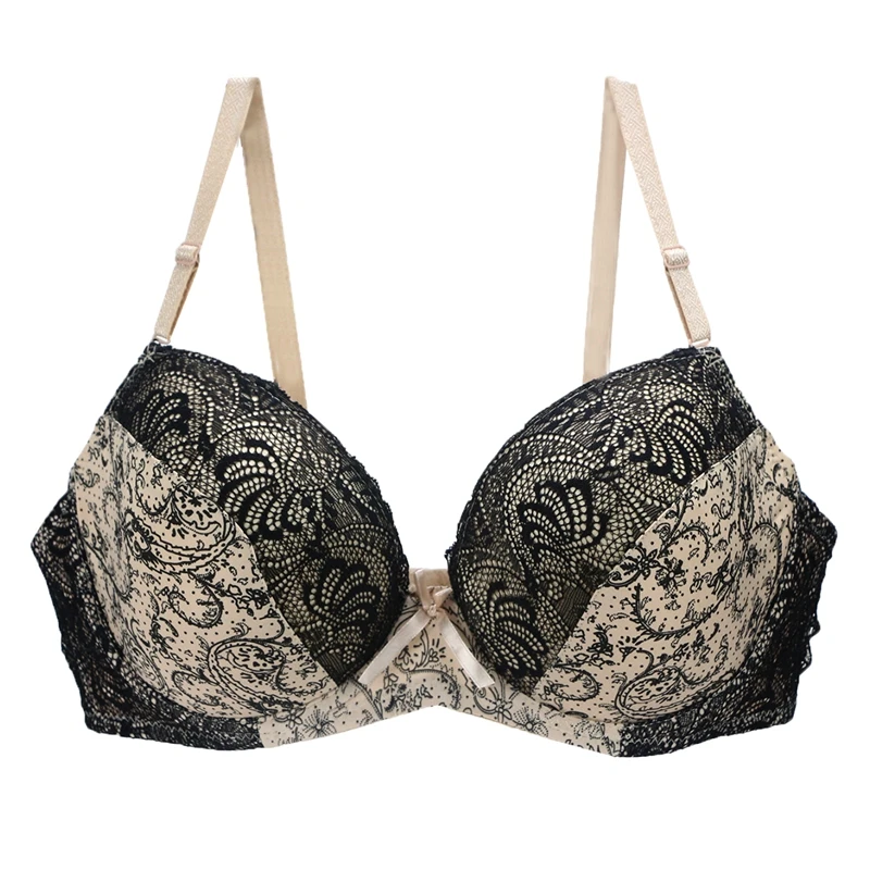 New Sexy Lace Push Up Bras For Women Plus Size Female Plunge Bow Floral Lingerie D DD EF Full Cup Brassiere 5