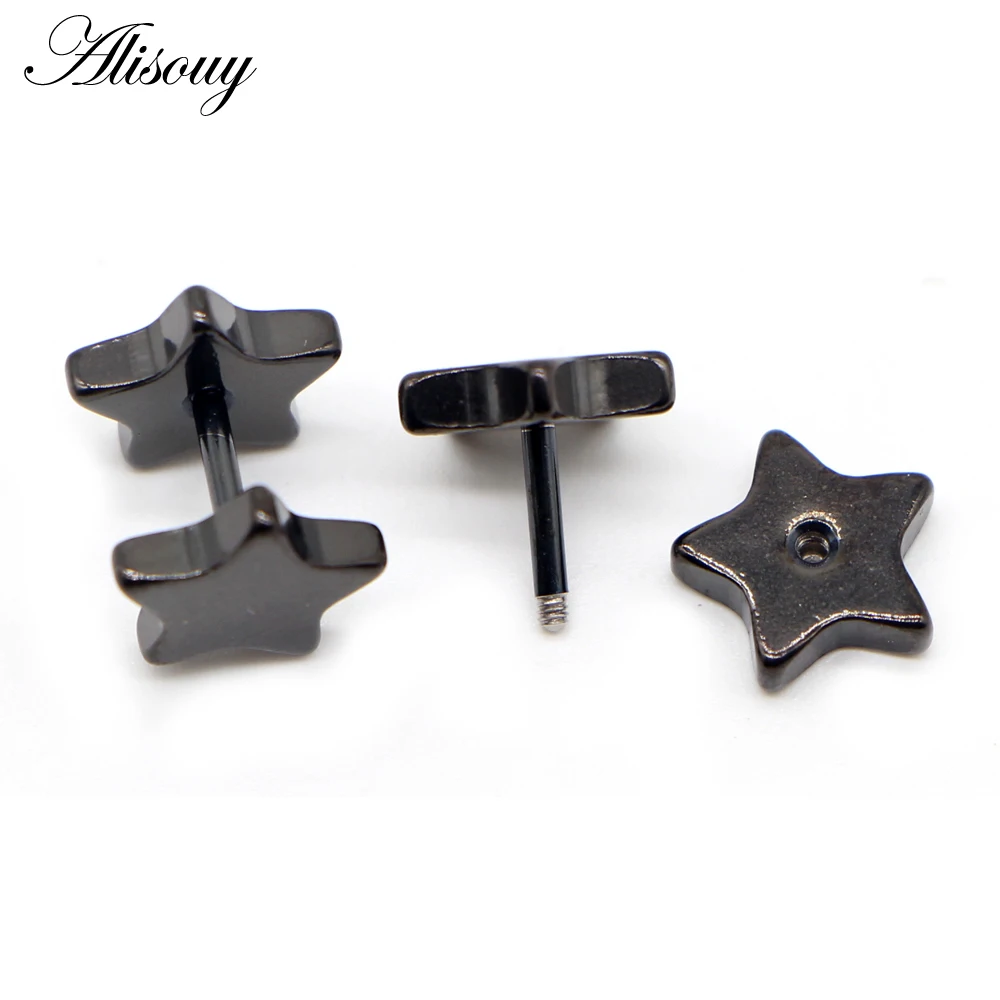 2pcs Unisex Stainless Steel Barbell Ear Stud Five-Pointed Star Earrings Screw Back Ear Piercing Body Jewelry