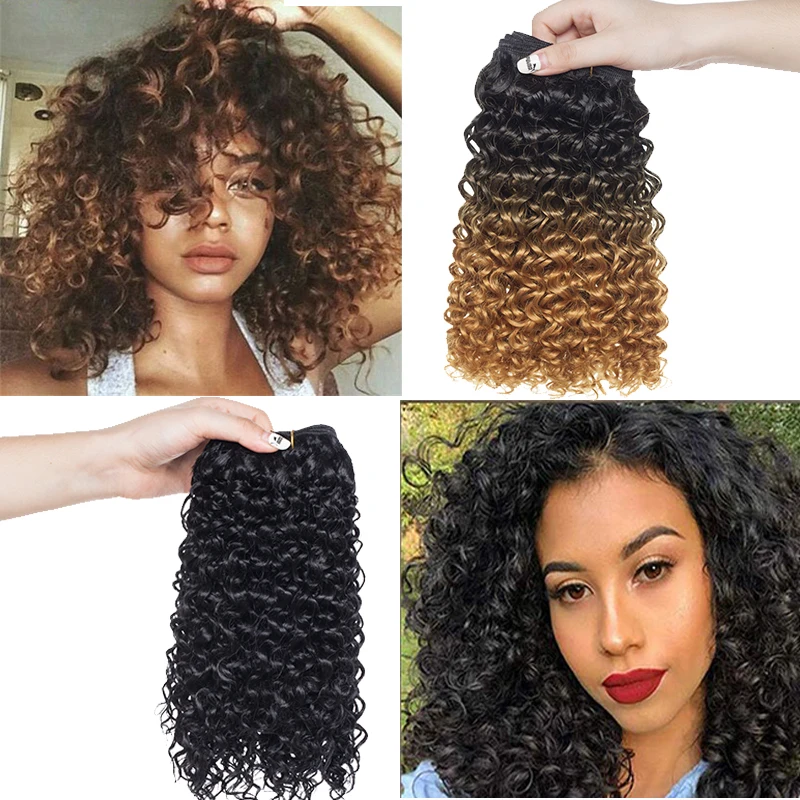 BENEHAIR Synthetic Ombre Kinky Curly Hair Bundles Heat Resistant Fiber Hair Weave Fake For Black Women Black Brown Pink