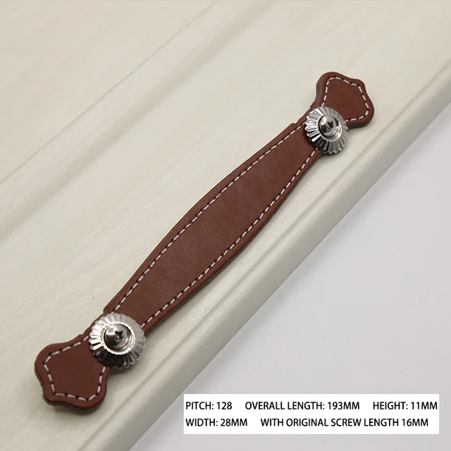 1PCS Leather Handle Bag Handle Drawer Door Knob Brown Black Furniture Handle Hardware Decoration Zinc Alloy Cabinet Dresser MBS0041-12