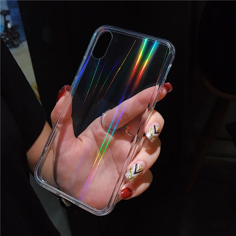 N1986N Радужный лазерный чехол для iPhone X XR XS Max 11 11 Pro Max 6 6s 7 8 Plus роскошный цветной прозрачный жесткий акриловый чехол для телефона