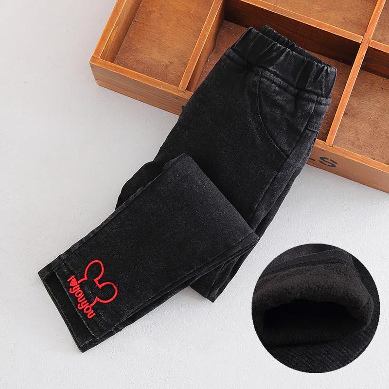 winter pants Лидер продаж, детская одежда, джинсовые штаны для девочек, детские штаны, осенне-зимние штаны для девочек, черные джинсы с вышивкой для мальчиков и девочек 2-8 лет - Цвет: winter pants