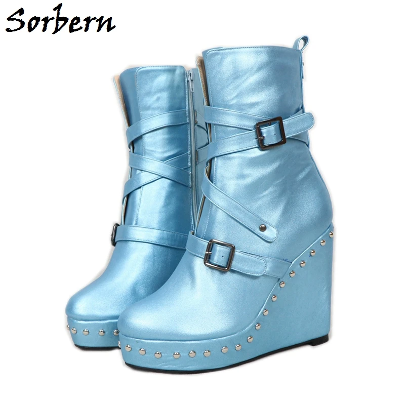 Sorbern Botines de tacón de cuña para mujer, botas de plataforma con Triple  Correa, remaches de hebilla, de diseño, punta redonda, Unisex|Botas hasta  el tobillo| - AliExpress
