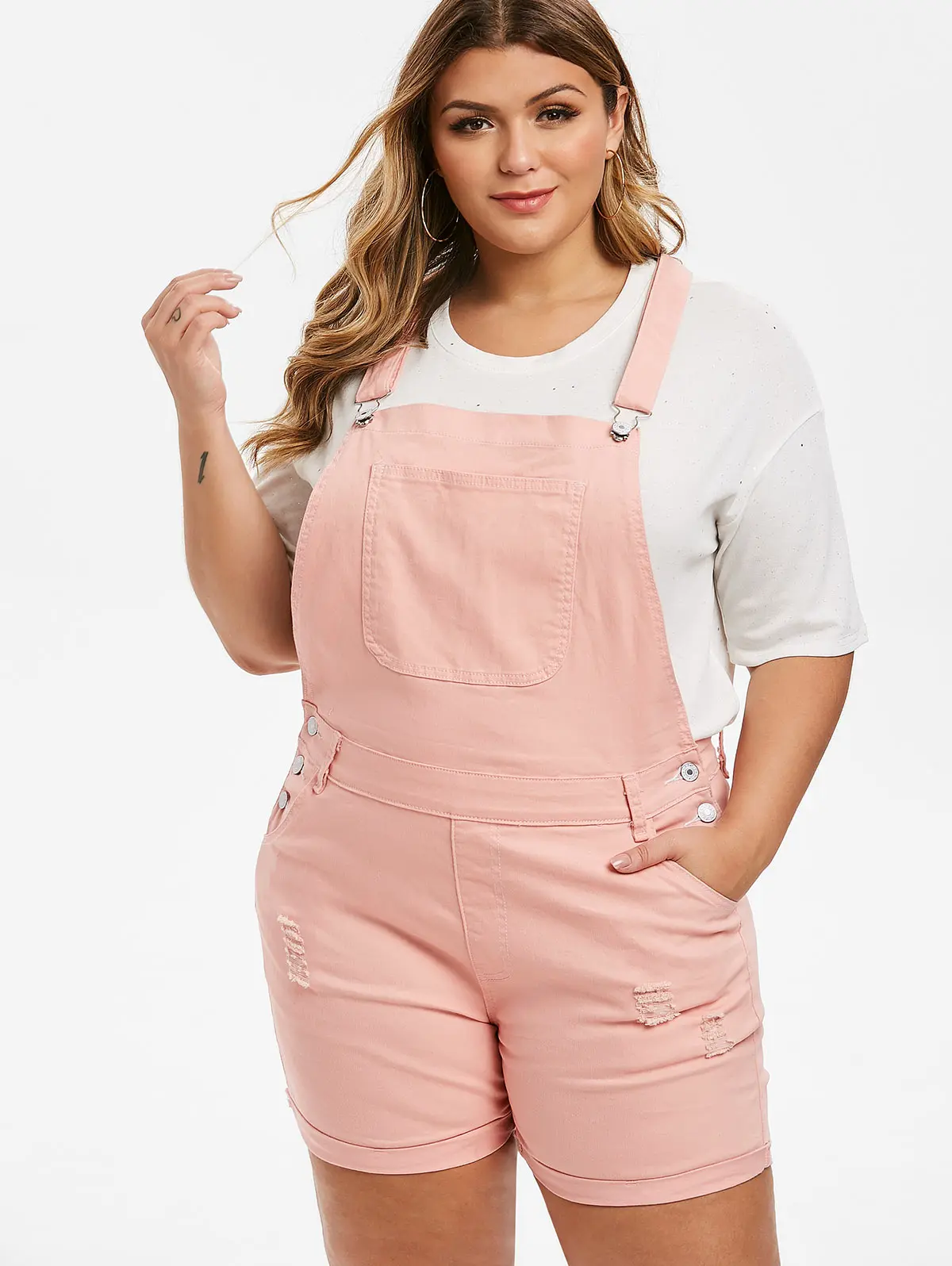 Rosegal 5XL летние женские джинсовые комбинезоны с карманами рваные брюки манжетами