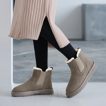 

2020 Women Snow Boots Platform Fur Genuine Cowhide Leather Ankle Boots Warm Plush Ladies Winter Boots Chunky Brand