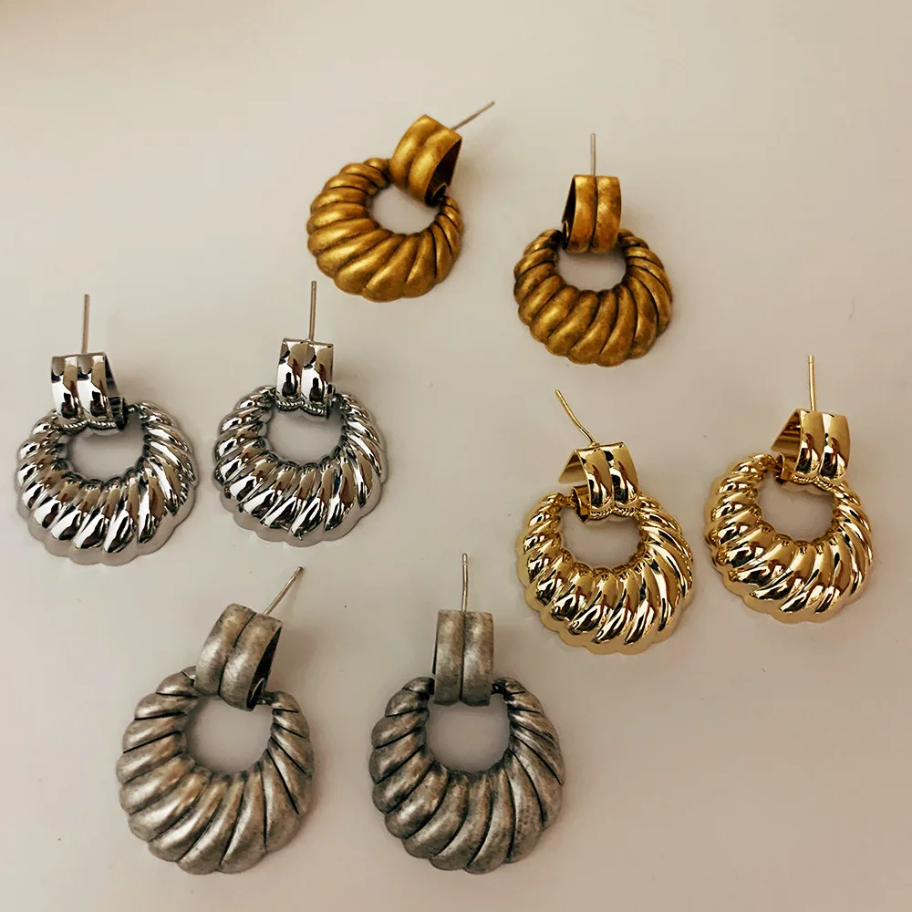 

South Korea New Design Earrings Retro Metal Statement Drop Earrings Geometric Silver Color Jewelry Women