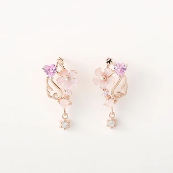 

One Pair Card Captor Sakura Pink Wreath 925 Sterling Silver Rosegold Earrings Ear Stud Women Cosplay Birthday Halloween Gift