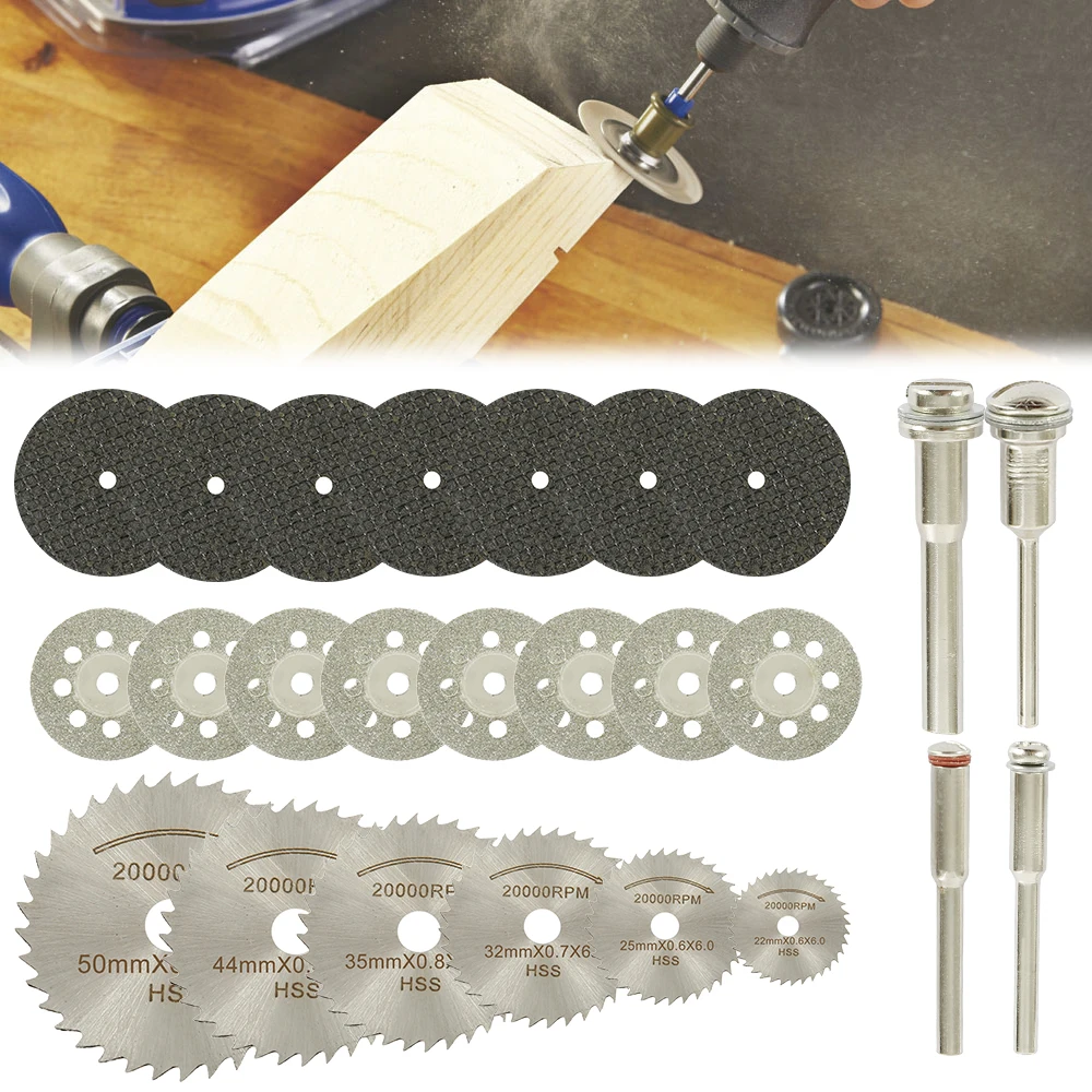 32pcs HSS Mini Circular Saw Blade Set Resin Cut-Off Wheels Diamond Cutting Discs Rotary Tool Accessories for Dremel Wood Plastic