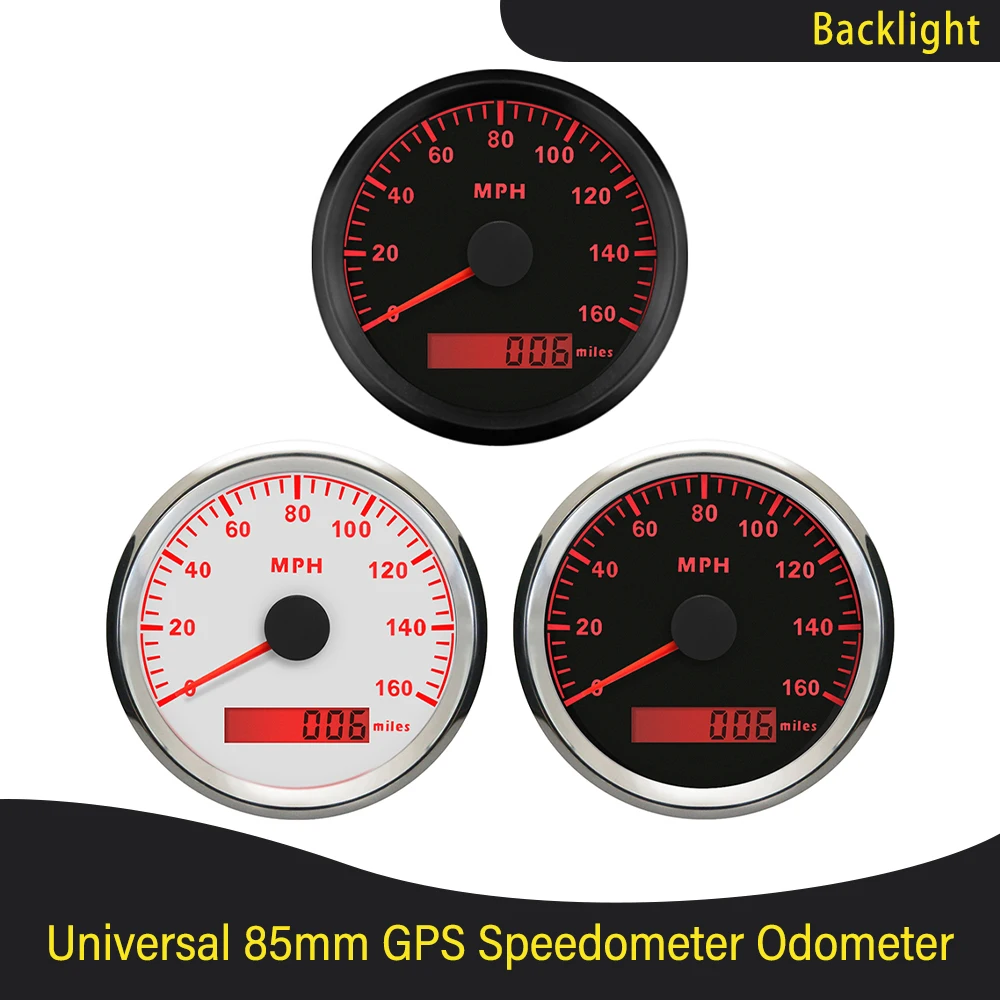 Waterproof Universal 85mm 140MPH 160MPH 200MPH GPS Speedometer Odometer