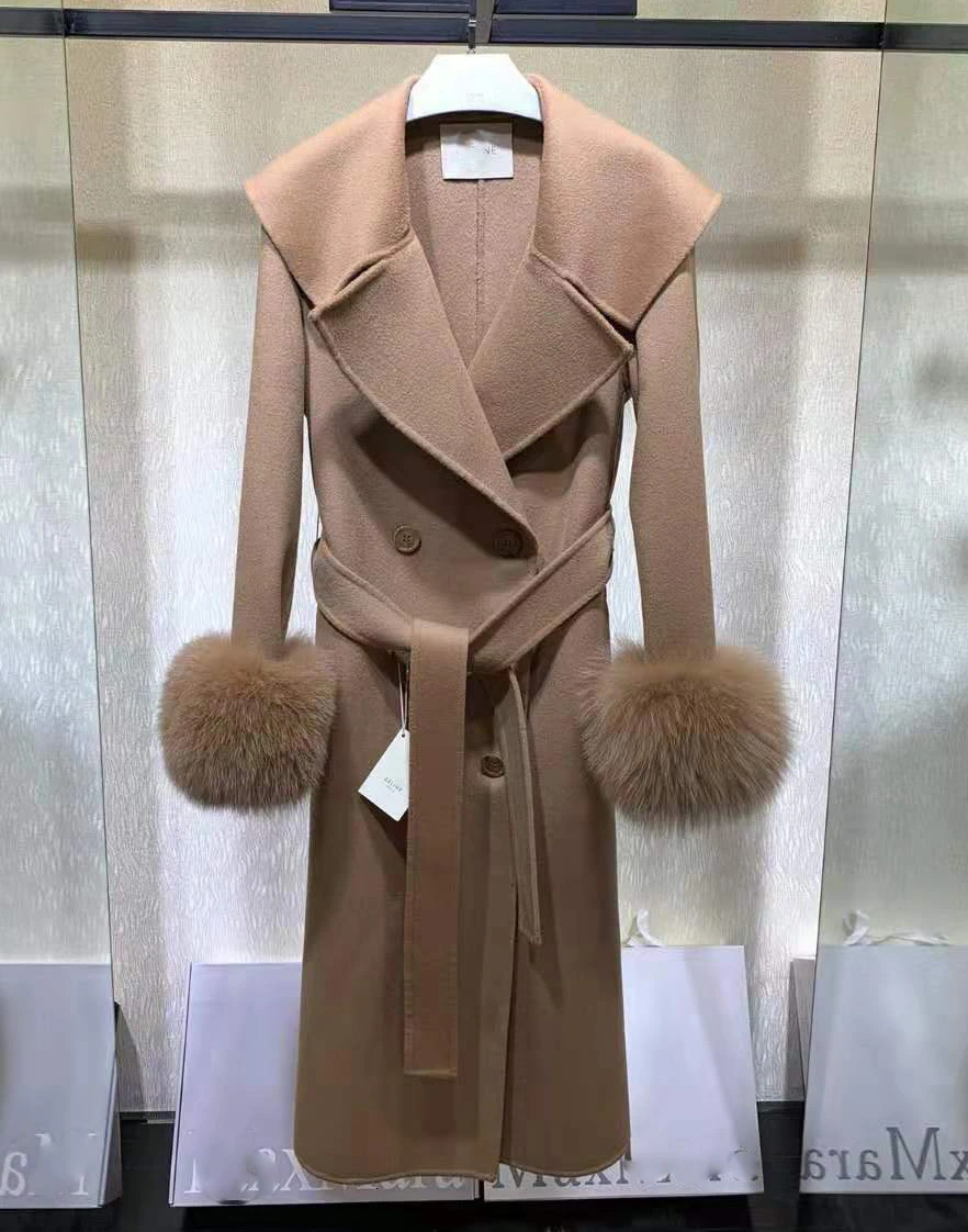 Cosmicchic 2019 зимнее женское кашемировое шерстяное длинное пальто с воротником из