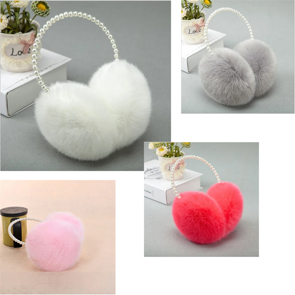 1pc Women Winter Pearl Earmuff Imitation Rabbit Fur Earmuff Ear Hair Accessories 