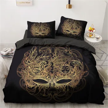 

3D Duvet Quilt Cover Set Bedding Sets Comforter Shell Set Bed Linen Pillowcase King Queen Size 230x230cm Black Gold Design