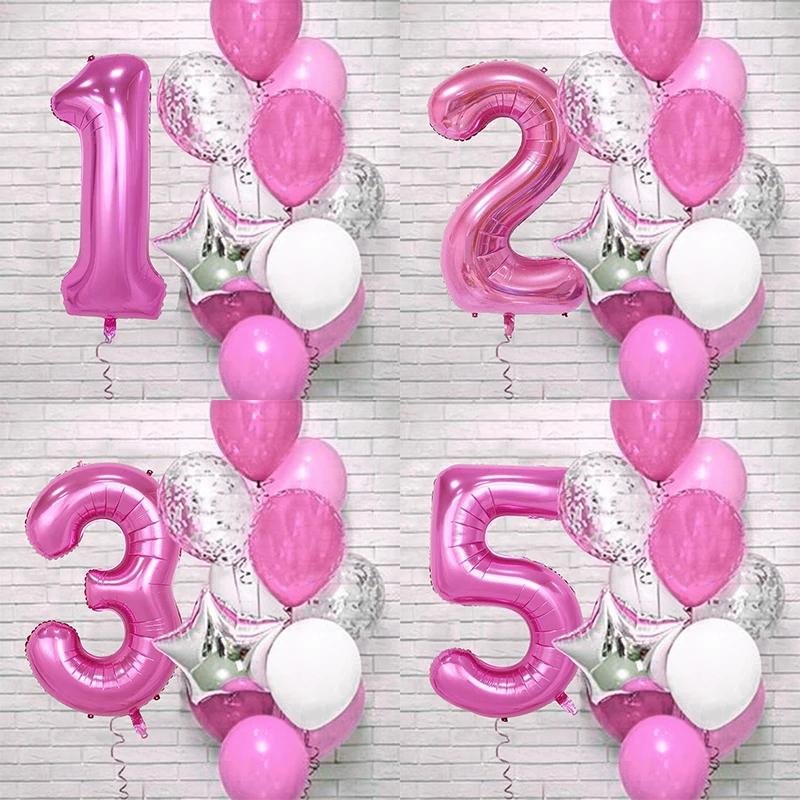 12 шт. розовый номер Фольга шар с днем День рождения Baby Shower украшения число для
