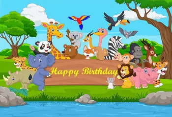 

Vinyl Backdrop animals zoo happy birthday children Newborn Party Photo Background