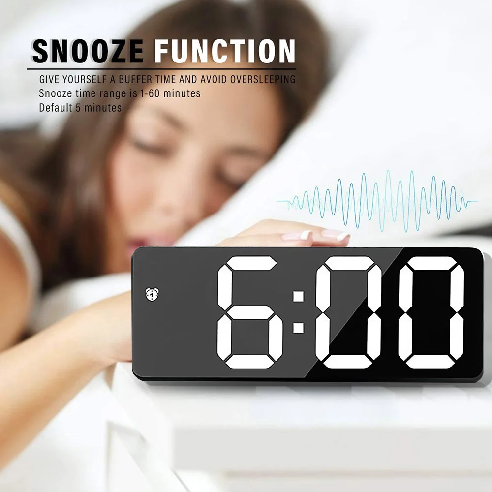 

Led Display Alarm Clock Digital Children Electronic Mirror Alarm Clocks Battery Plug-In Dual Purpose Snooze Alarms Office Decora
