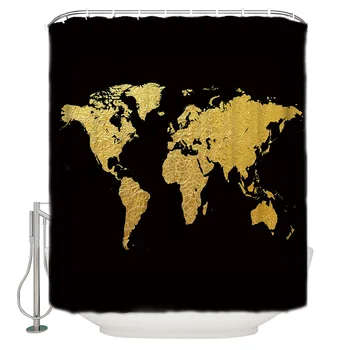 

Abstract Gold Map With Black Background Shower Curtain Bathroom Decor