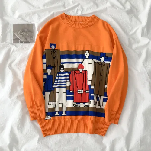 orange Neploe жаккардовый свитер с забавными героями мультфильмов, Повседневные вязаные топы с длинными рукавами и круглым вырезом, Осень-зима, новинка, Pull Femme 56362 - Цвет: orange
