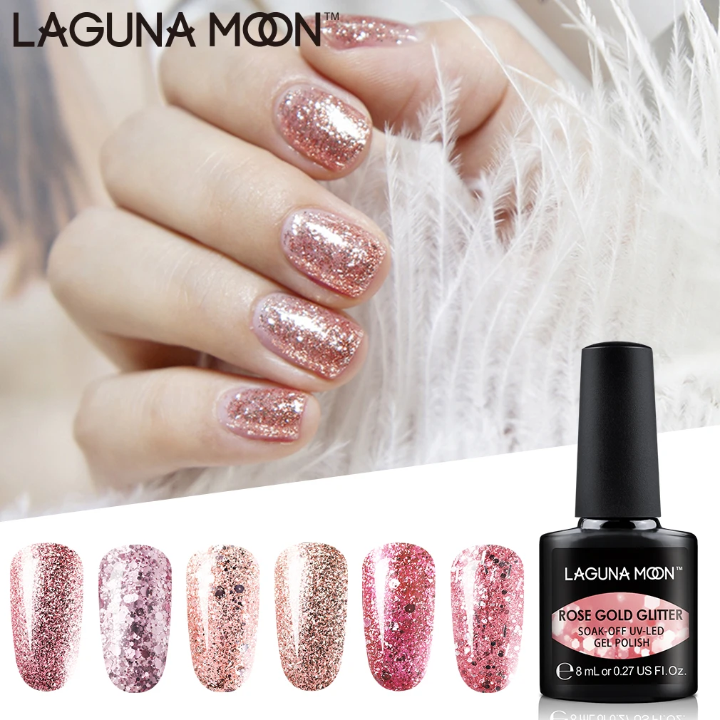 

Lagunamoon Rose Gold Glitter Bling UV Gel Nail Polish Nail Art Design Shining Starry Platinum Effect Nail Paint Varnish Lacquer