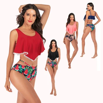 

Bikini set high waist sexy ruffled split swimsuit ladies push high bra two-piece swimsuit beach 2019 new monokini swimsuit S-XL