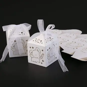 

50pcs Hollow Out Blue Elephant Pattern Candy Boxes Gift Bags Baby Shower Party