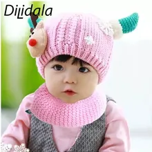 Dilidala/детская шапка с рождественским рисунком олененка; Детская шерстяная шапка с бархатом; детская зимняя теплая шапка; Детский комплект с нагрудником