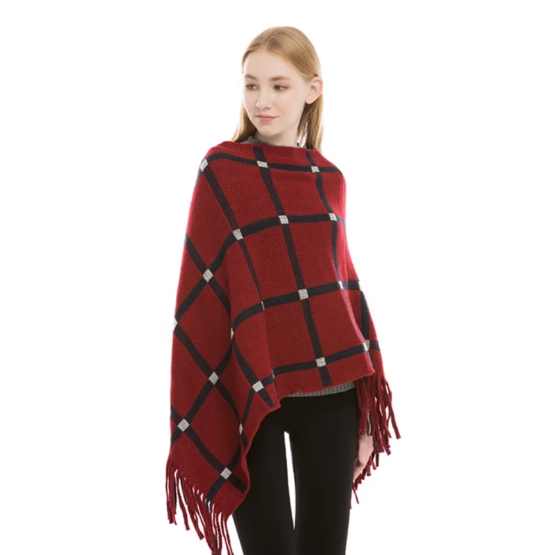 Женский шарф, шаль, Вязаное пончо, плед, бахрома, шарф, зимняя теплая мягкая шаль, негабаритный плащ, женский длинный рукав летучая мышь, пальто, шаль