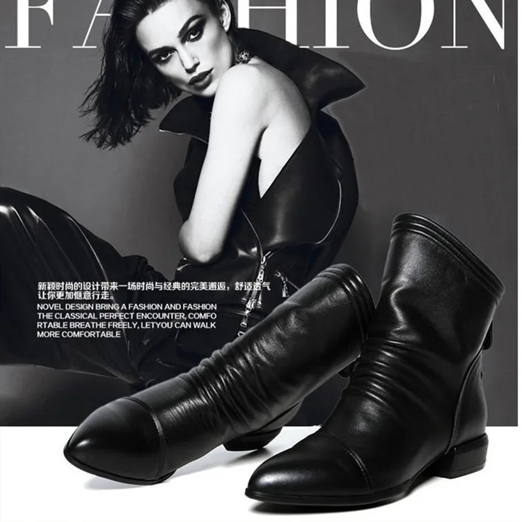 

Large Size Martin Boots Women's 2019 Autumn And Winter New Style WOMEN'S Boots Korean-style Casual Pointed-Toe Leather Boot Wome