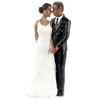 

Wedding Cake Topper Resin African American Couple Figurine Centerpiece Decorations for Wedding Anniversary Black Shin Couple