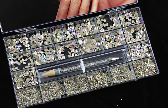 Multi Nail Rhinestones Kit Flatback 240pcs Alloy Charms (Neon,Pink,AB,Blue) Glass Jewelry Nail Art Crystal Box 2022