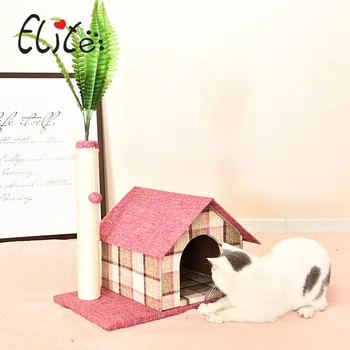 

Pink Cute Comfortable Home Style Villa Removable Cat Nest Cat Bench Climbing Frame With Sisal Cat Scratch Post Cat Ball Toy