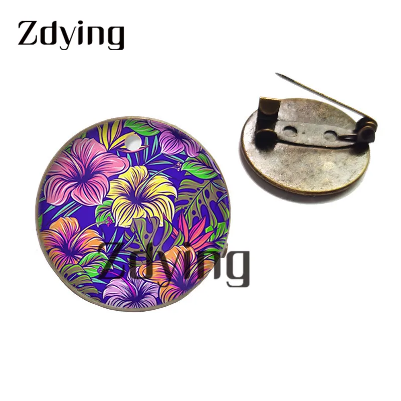 Zdying Ethnic Style Painting Flowers Badge Brooches Glass Cabochon Photo Dome Brooch Metal Pins For Woman Girl Gift QH026 | Украшения и