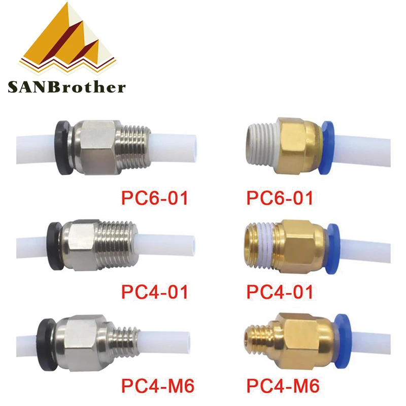 

2pcs Pneumatic Connectors For 3D Printers Parts bowden Quick Jointer coupler 1.75/3mm Pipe pc4 m6 m10 fittings PTFE Tube 2/4mm