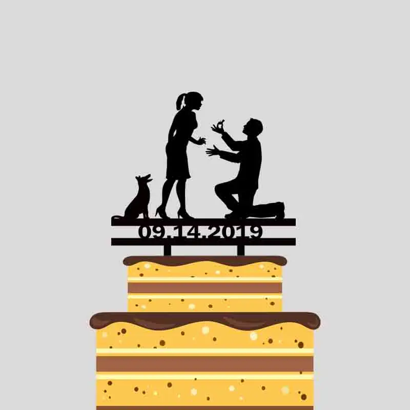 Personalized Wedding Date Bride Groom and Dog Acrylic Cake Topper For Wedding& Engagement Cake Decoration YC030