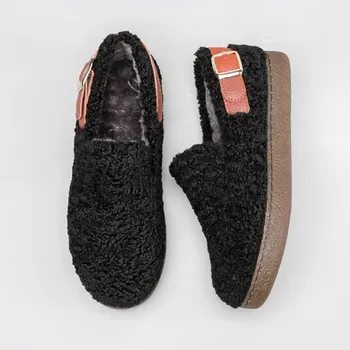 

Fashion black, beige winter womens shoes furry shoes Flat plus velvet large size Ladies Shoes soft bottom casual shoes shoe obuv