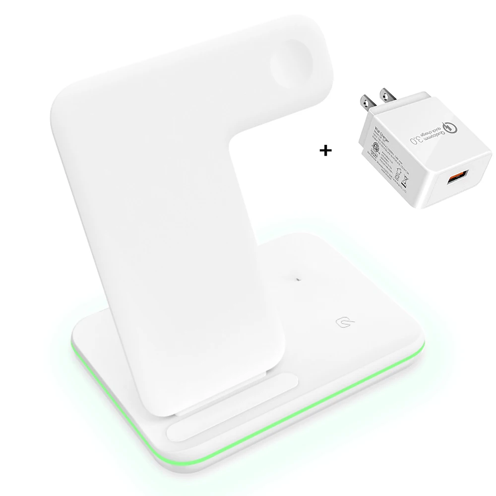 3 в 1 зарядная док-станция для iphone 8 Plus Xs 11 Pro Max Xr X Apple Watch 4 3 2 Airpods 2 Qi Быстрое беспроводное зарядное устройство 15 Вт подставка - Цвет: Фиолетовый
