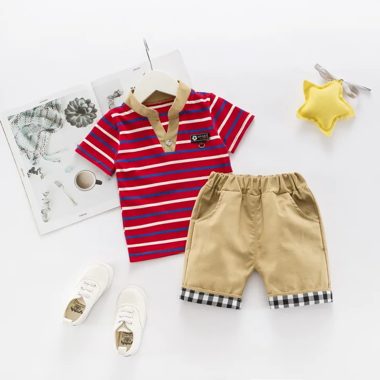 Детская одежда, стиль, летняя футболка, летний детский комплект из двух предметов в полоску с короткими рукавами для баскетбола от производителя a Genera