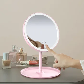 

Desktop single mirror Led With Light Makeup Women Folding Vanity Mirror Compact Light Mirror With Comb standing touch screen